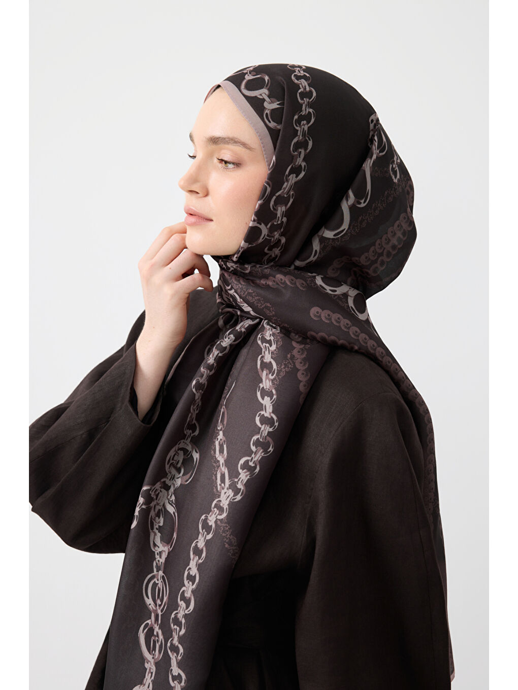 Kahverengi Pamuk Twill Şal Loop Line Kahve-2