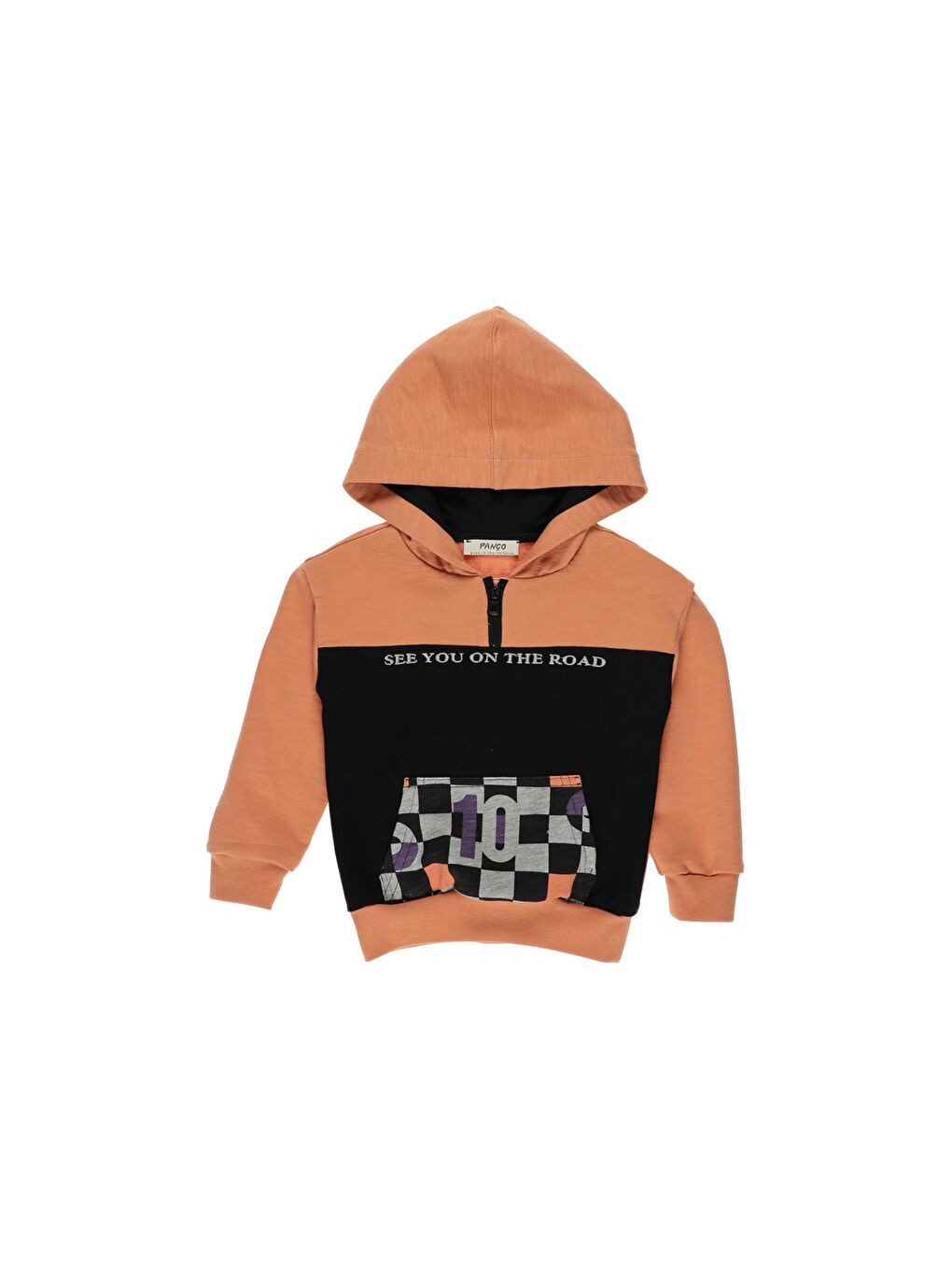 Panço Pembe Erkek Çocuk  Dama Desenli Kanguru Cep Sweatshirt