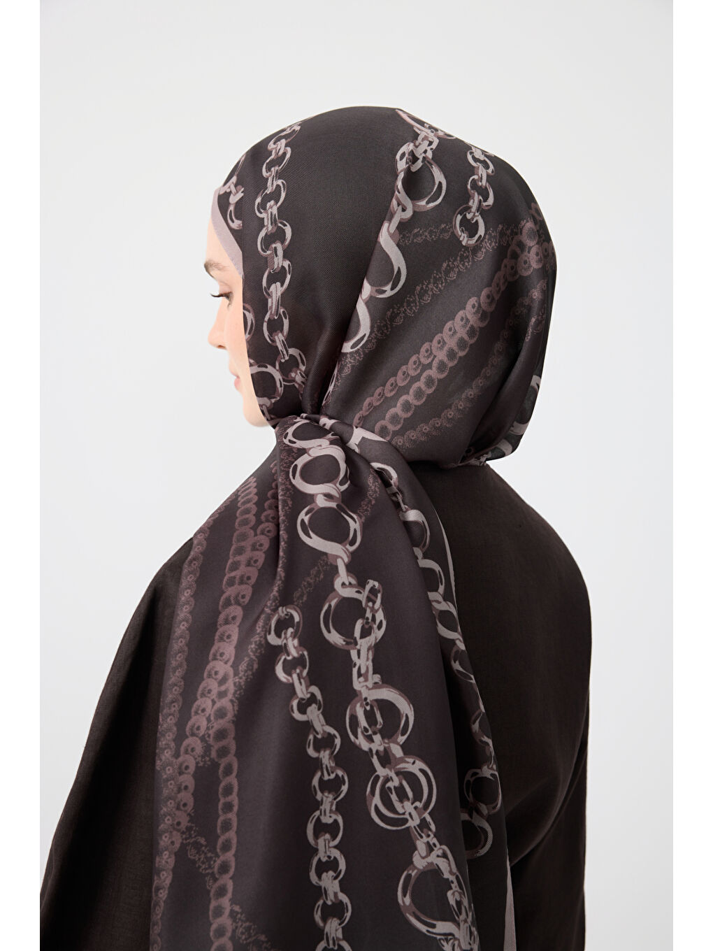 Kahverengi Pamuk Twill Şal Loop Line Kahve-4