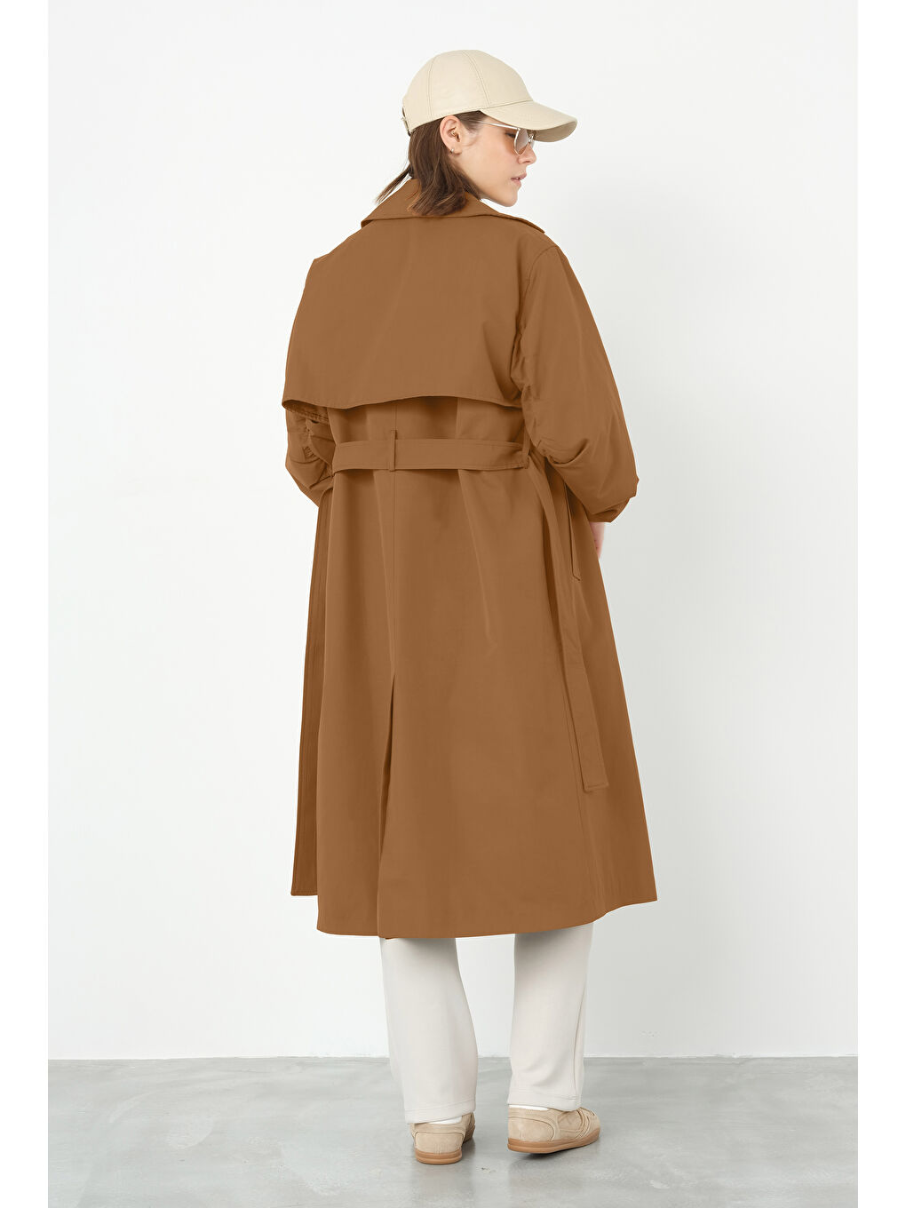 Kahverengi Kolu Lastikli Trençkot Taba-3