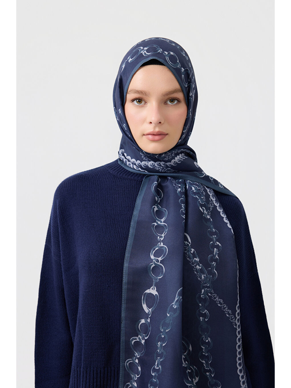 Pamuk Twill Şal Loop Line Lacivert-2