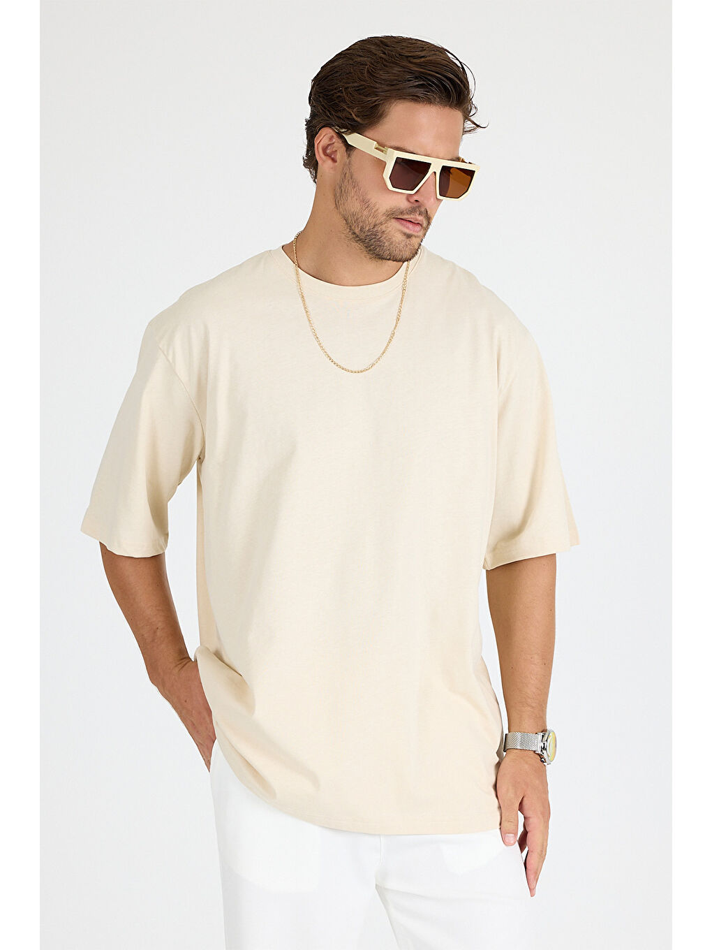 Ekru Erkek Timeless Oversize Krem T-Shirt