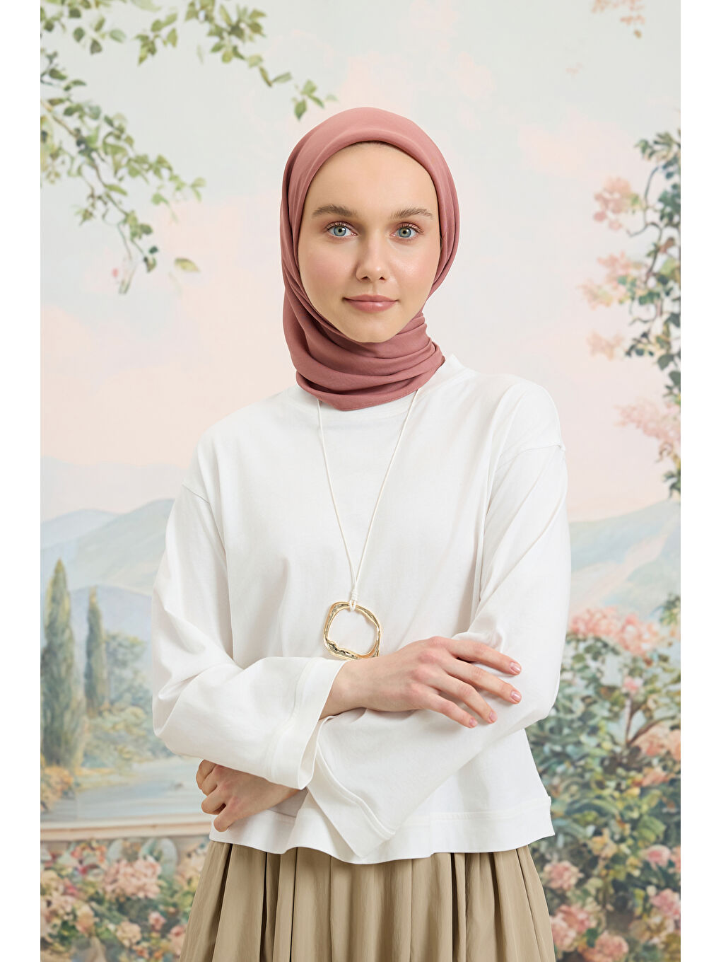 Pembe Floş Viskon Düz Eşarp Gül Kurusu