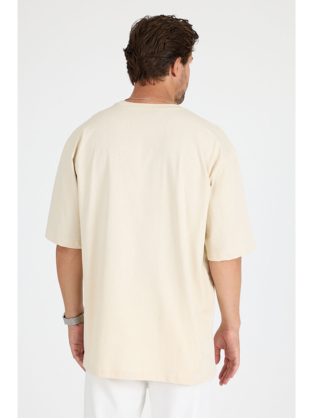 Ekru Erkek Timeless Oversize Krem T-Shirt-2