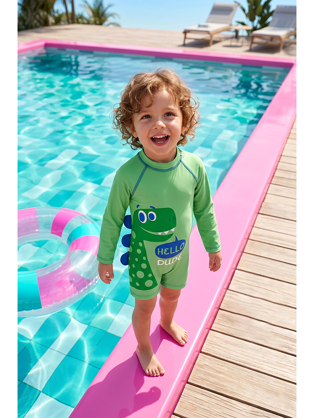 Turuncu UV Korumalı Bebek Çocuk Uzun Kollu Çocuk Yüzücü Tulum 5114 Yeşil01