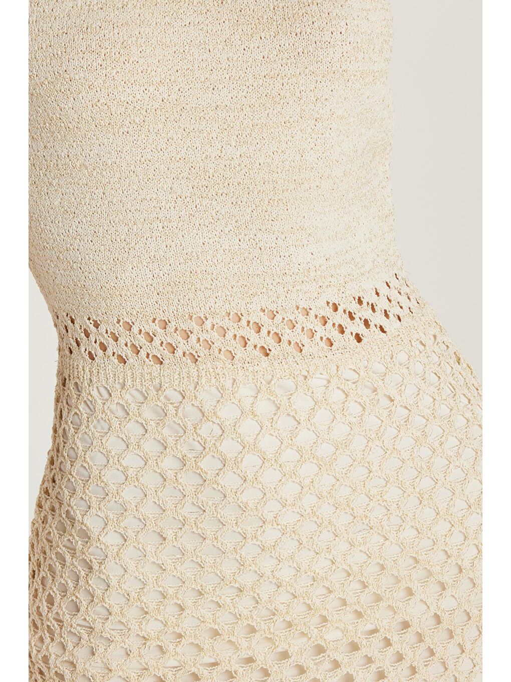 Kadın Standart Fit Örme Detaylı Bisiklet Yaka Ekru Elbise-2