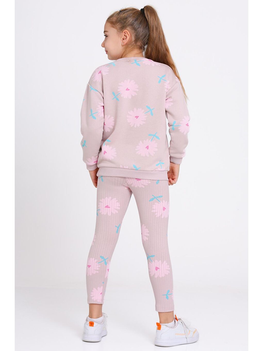 Pembe Kız Çocuk Gül Kurusu Kalpli Papatya Desenli 3-7 Yaş Takım - 23275-1-3