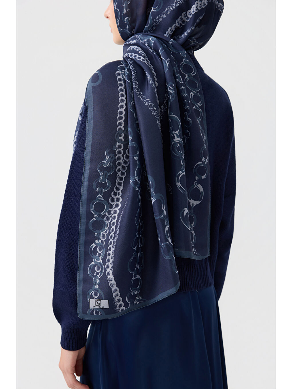 Pamuk Twill Şal Loop Line Lacivert-4