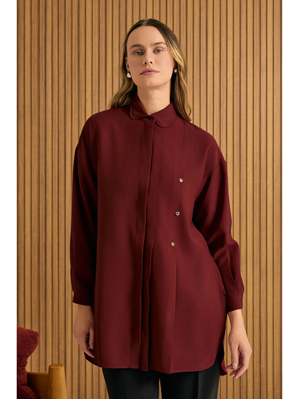 Bordo Koza Logolu Modal Tunik-1