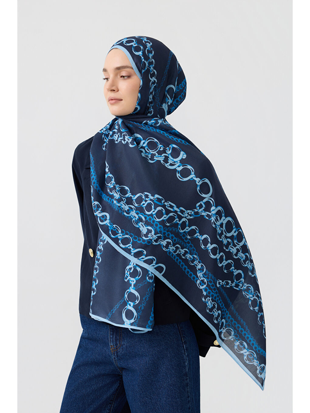Pamuk Twill Şal Loop Line İndigo