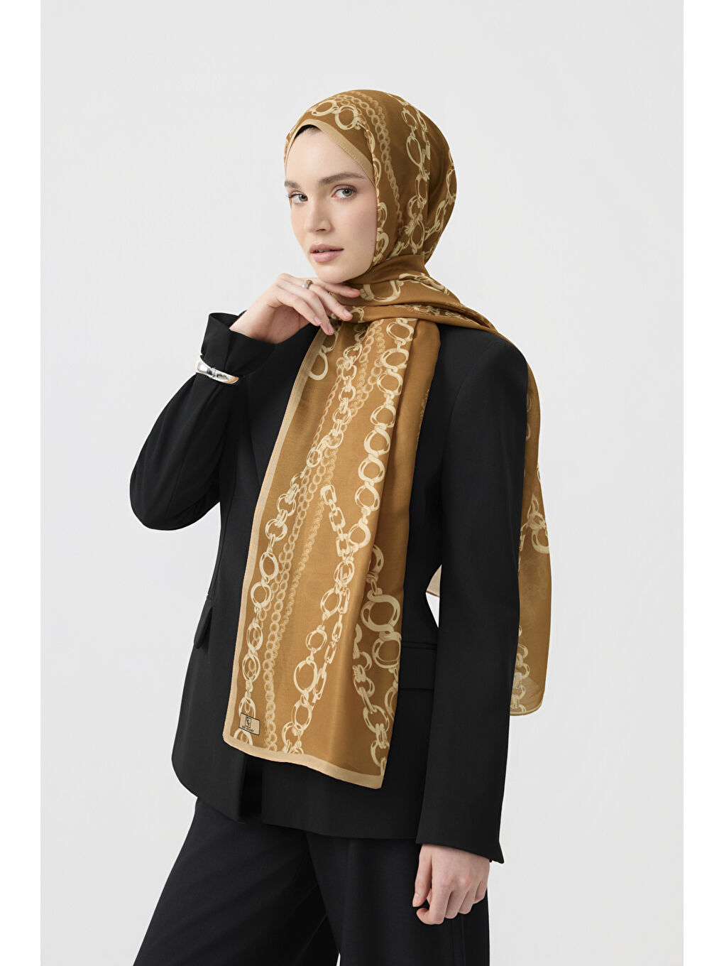 Bej Pamuk Twill Şal Loop Line Camel-1