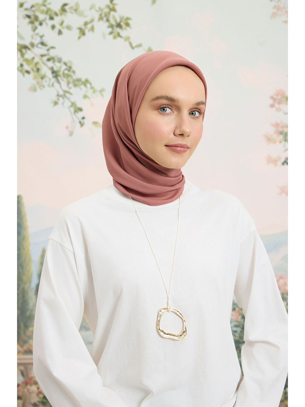 Pembe Floş Viskon Düz Eşarp Gül Kurusu-1