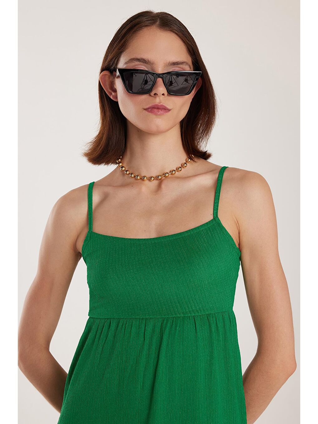 Kadın Slim Fit Dar Kesim İnce Askılı U Yaka Midi Yeşil Elbise-1