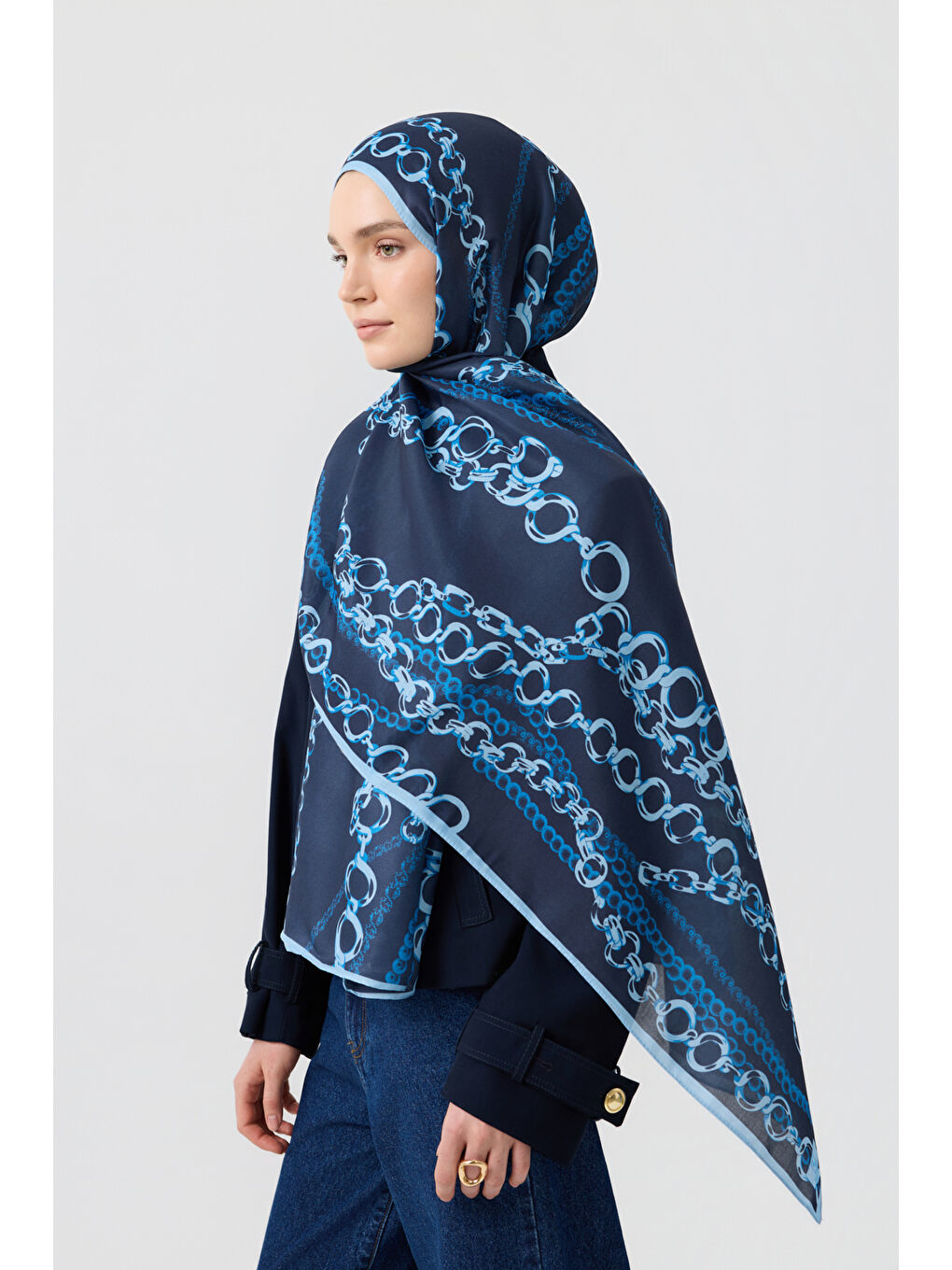Pamuk Twill Şal Loop Line İndigo-1