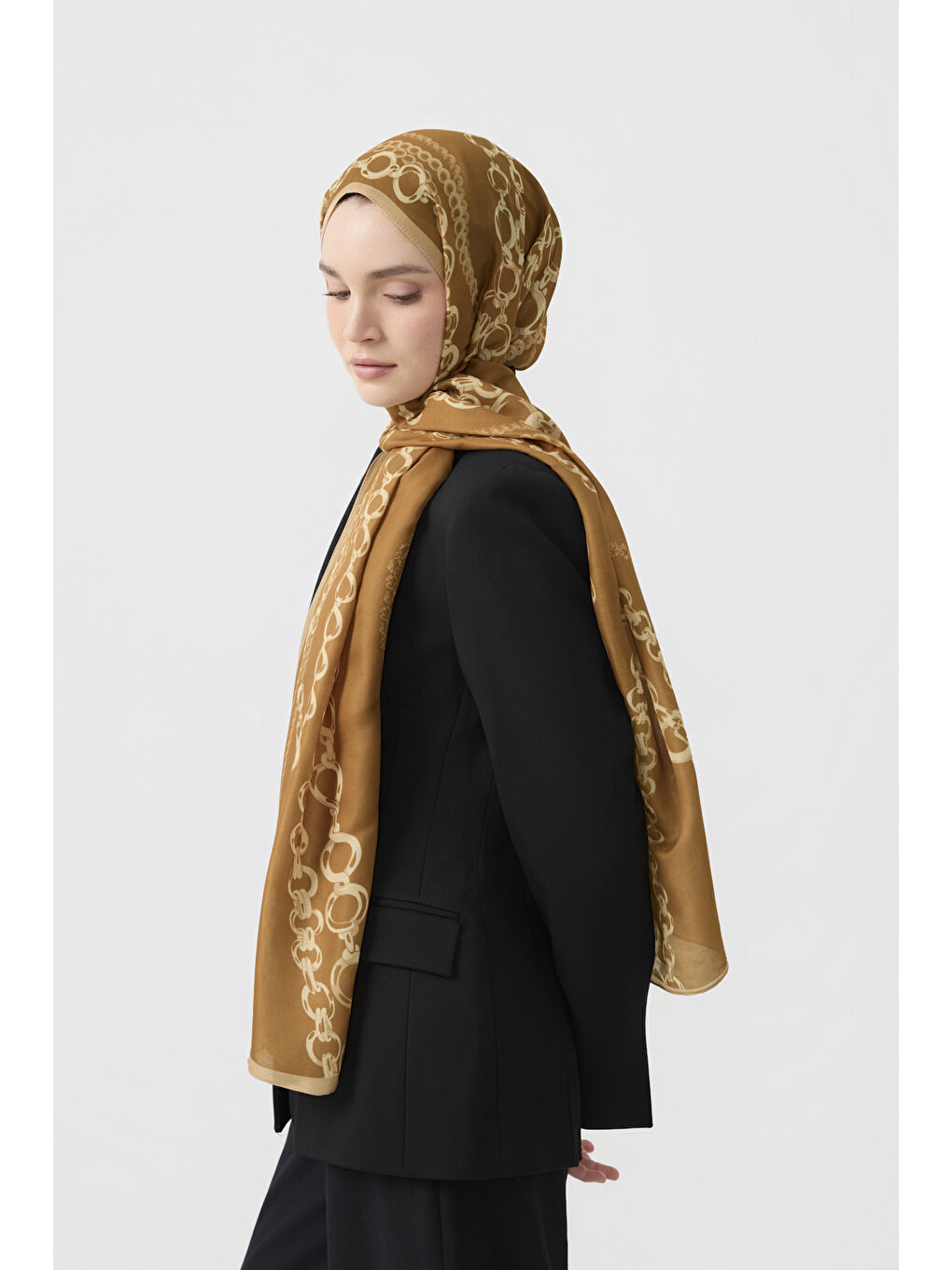 Bej Pamuk Twill Şal Loop Line Camel-2