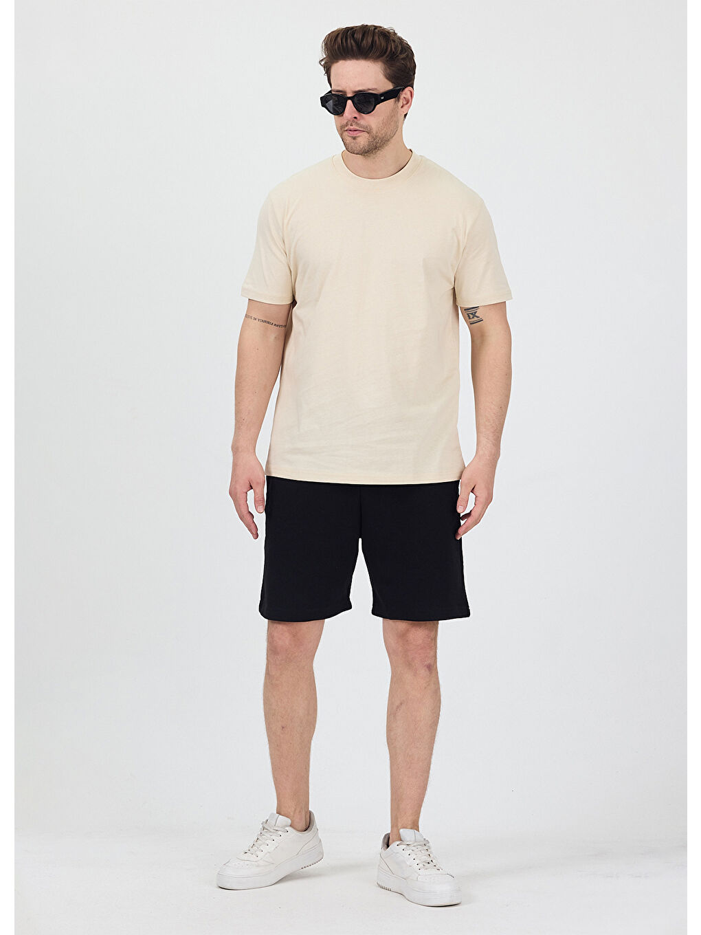 Ekru Erkek Basic Krem T-Shirt-2