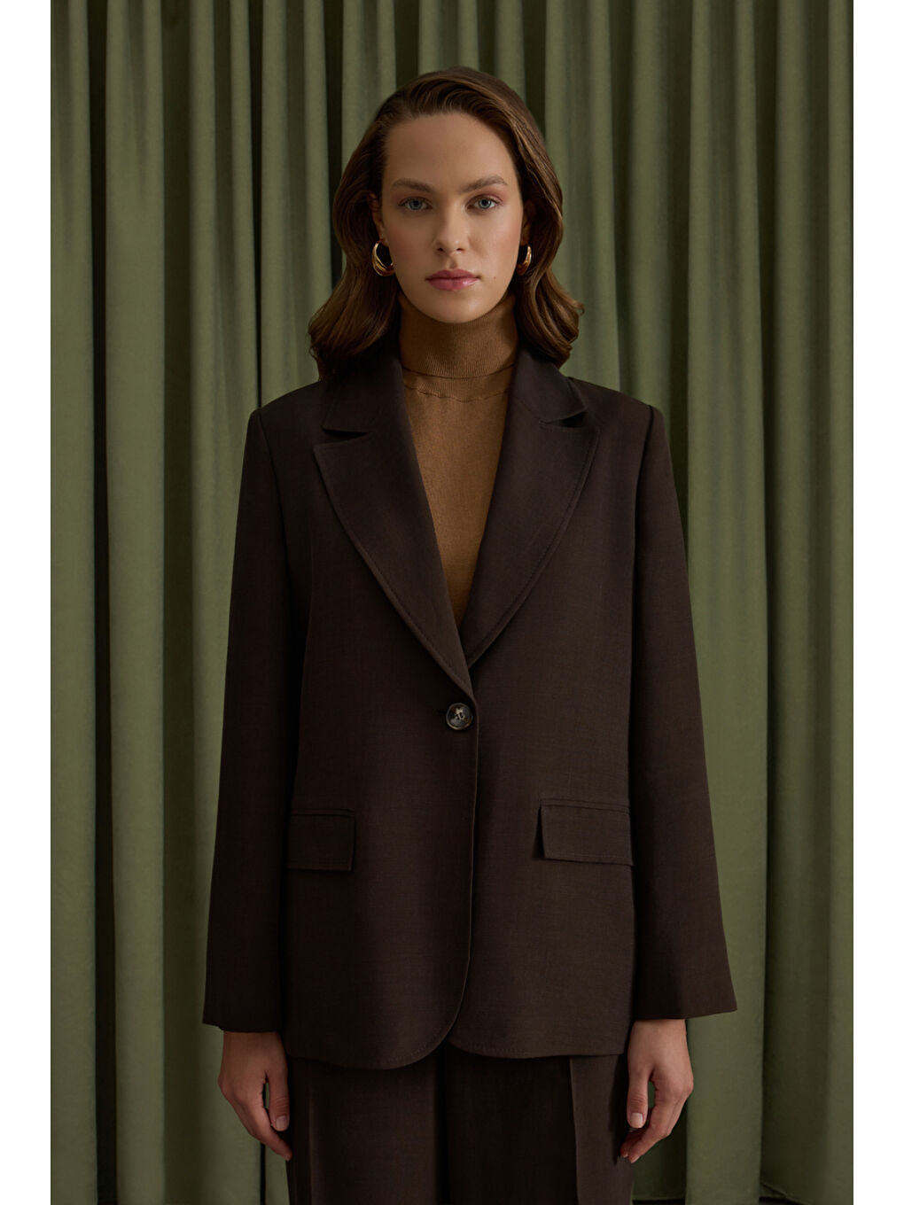 Kahverengi Lyocell Ceket-4