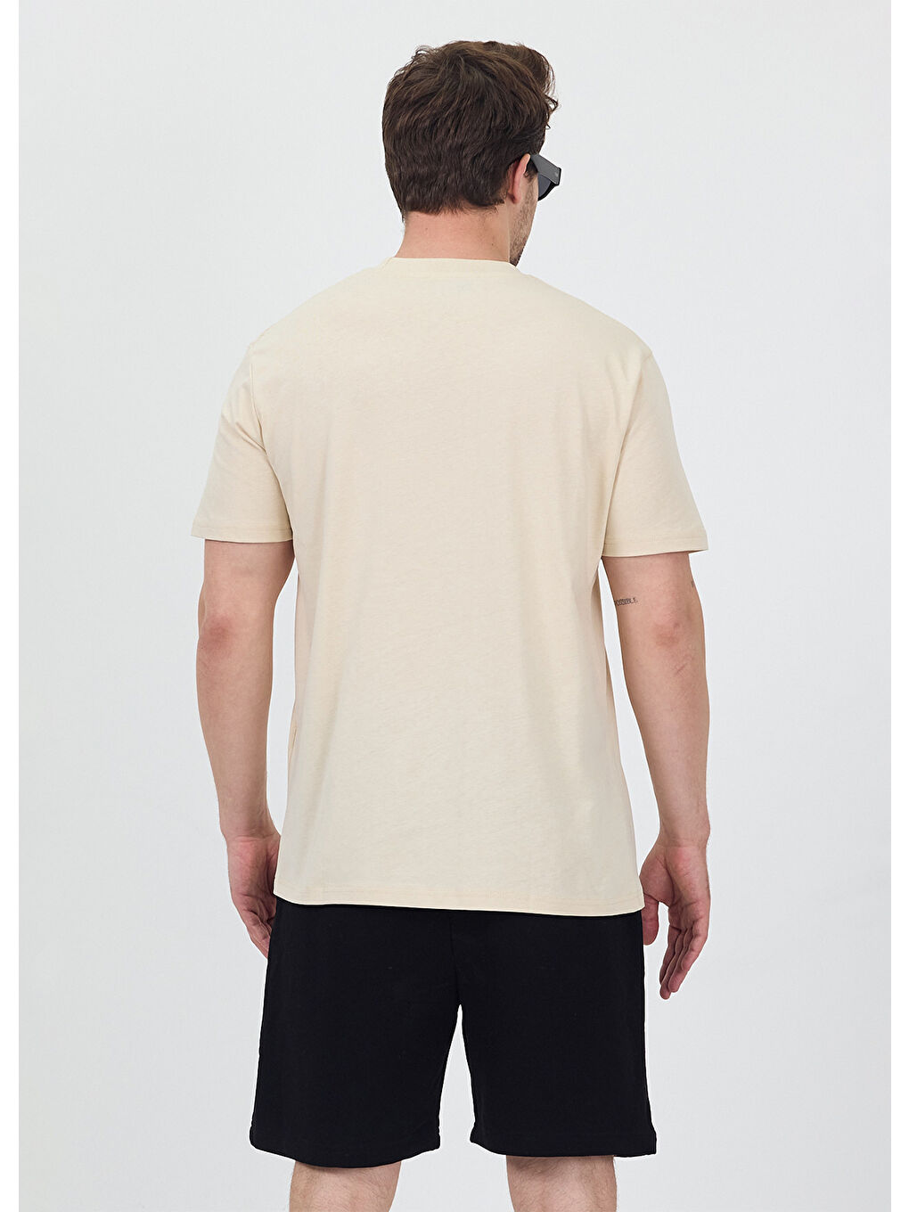Ekru Erkek Basic Krem T-Shirt-4