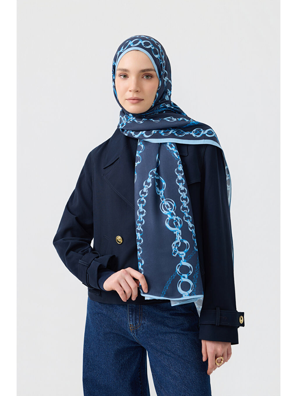 Pamuk Twill Şal Loop Line İndigo-2