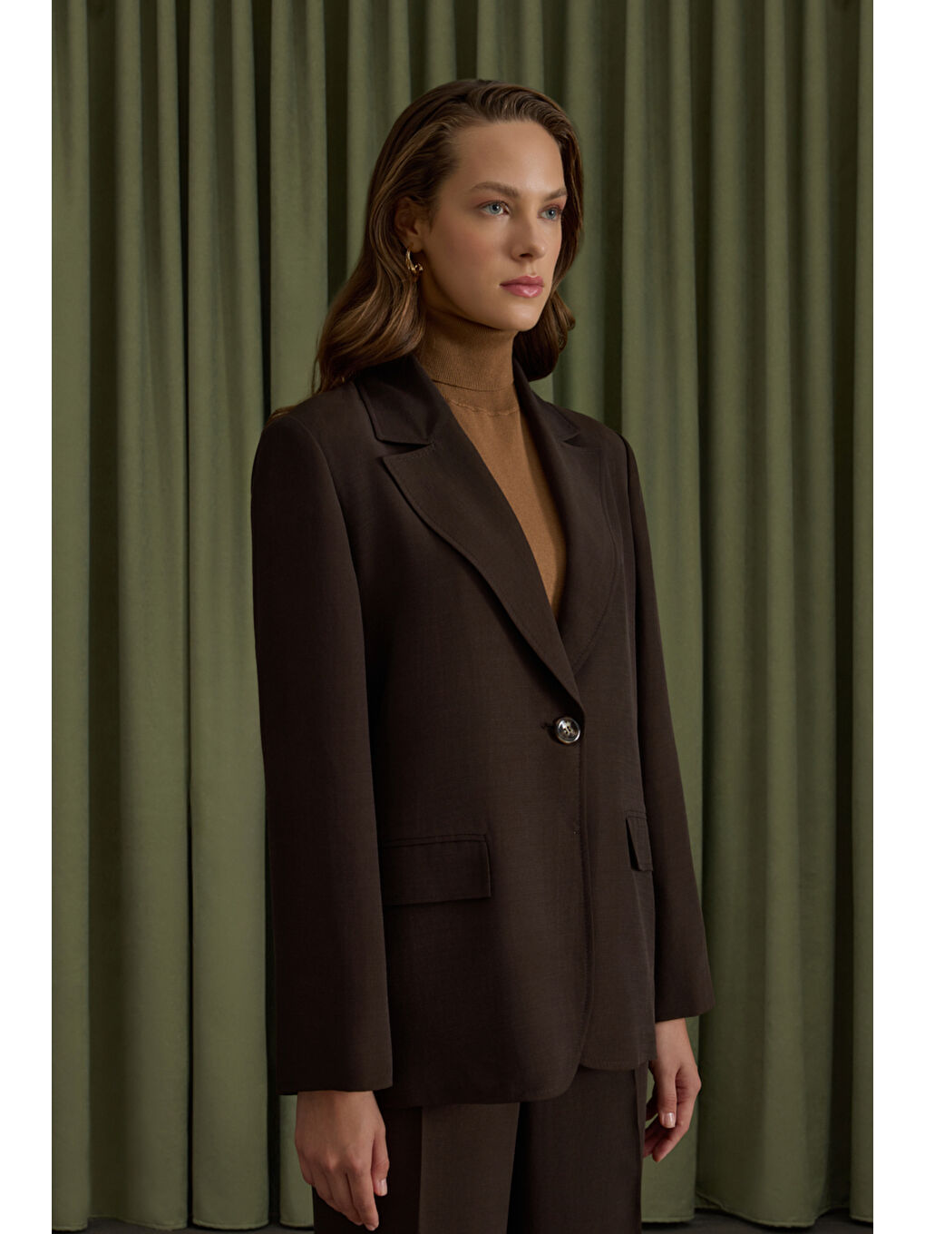 Kahverengi Lyocell Ceket-5