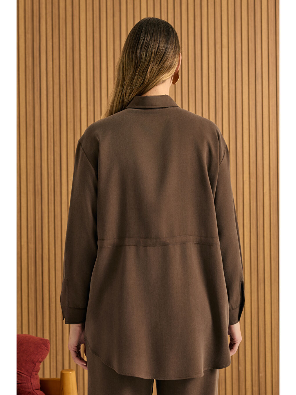 Kahverengi Beli Bağcıklı Lyocell Tunik-5