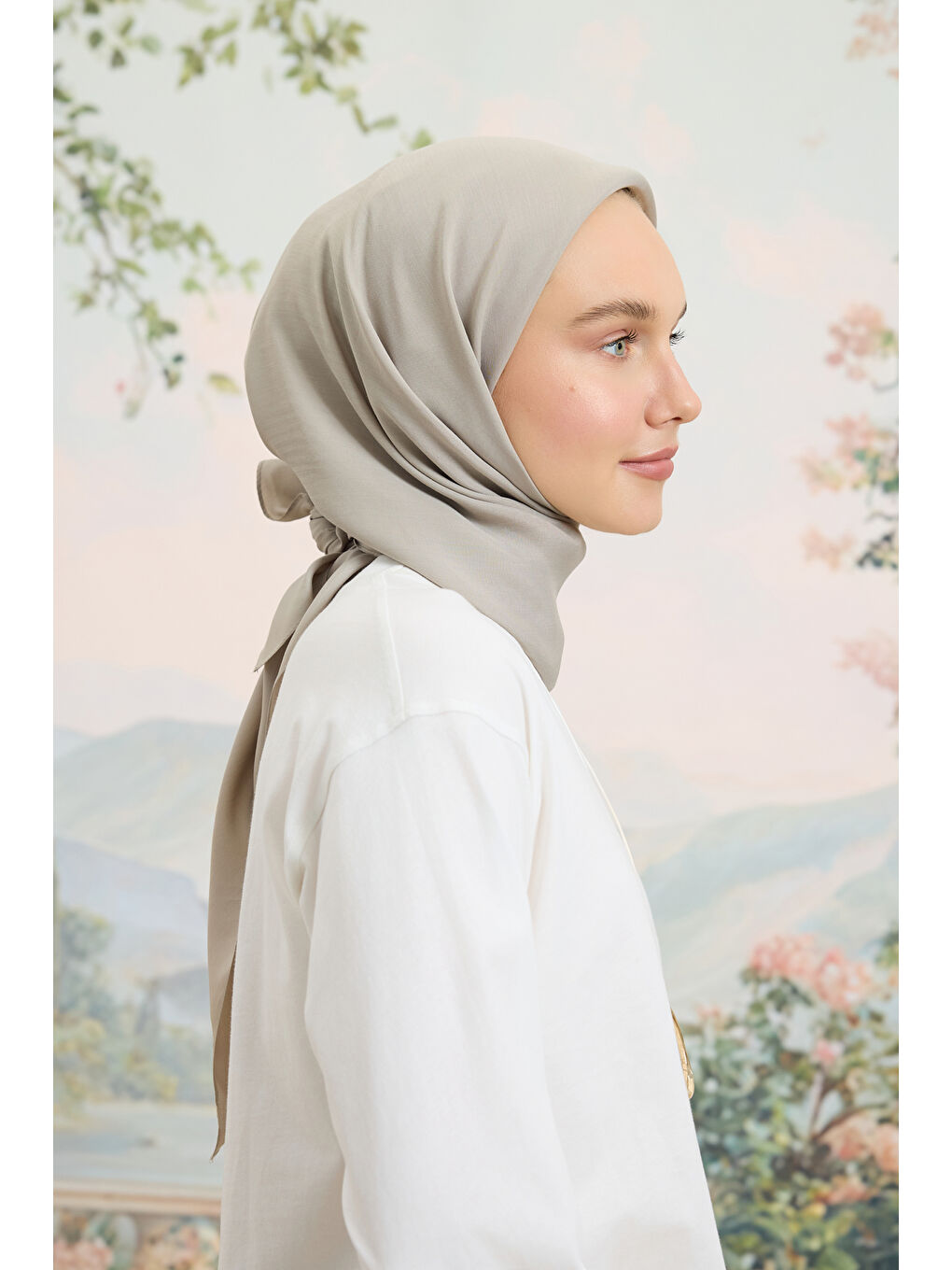 Bej Floş Viskon Düz Eşarp Taş-2