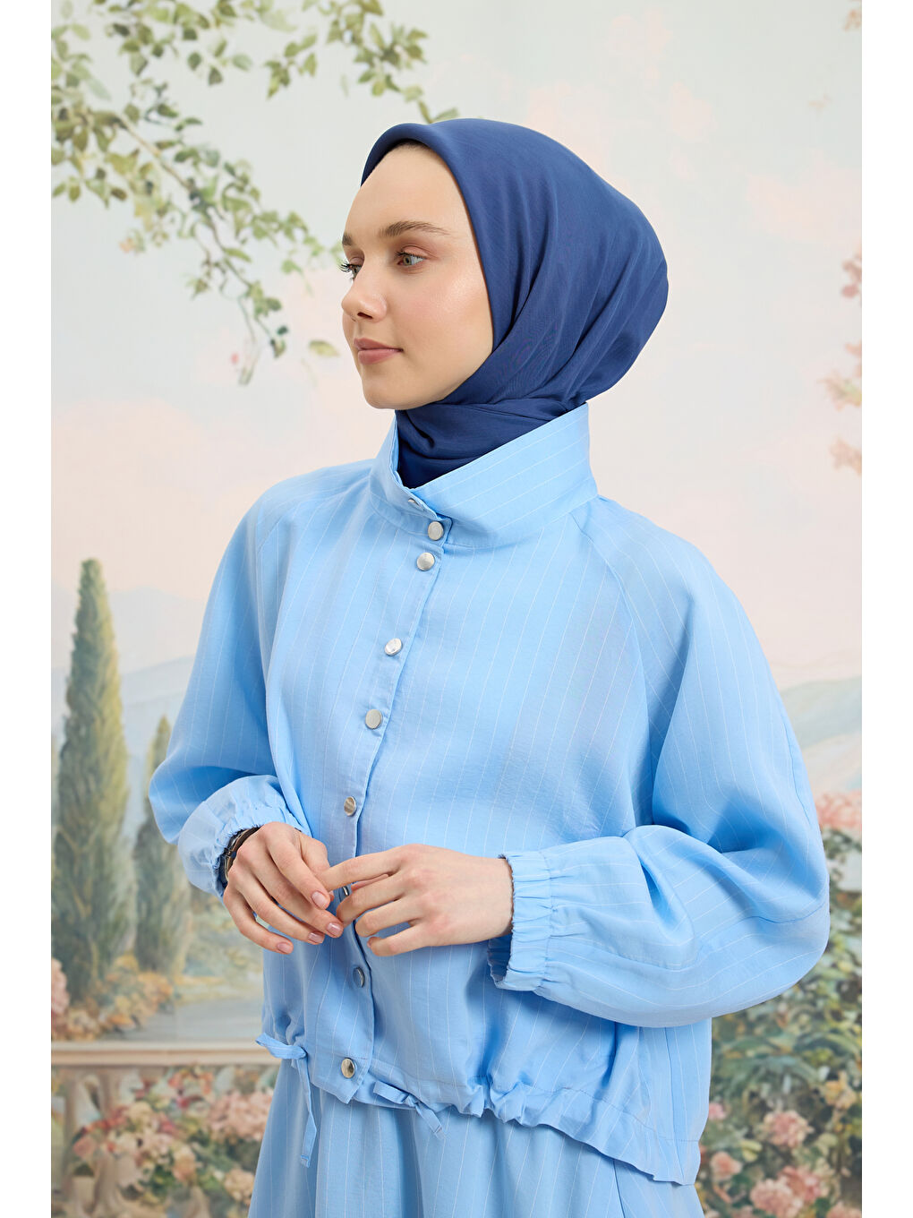 Mavi Floş Viskon Düz Eşarp İndigo-1