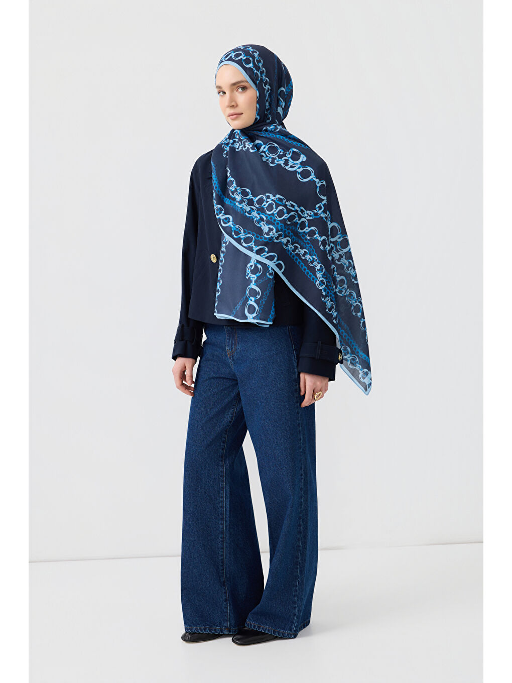 Pamuk Twill Şal Loop Line İndigo-3