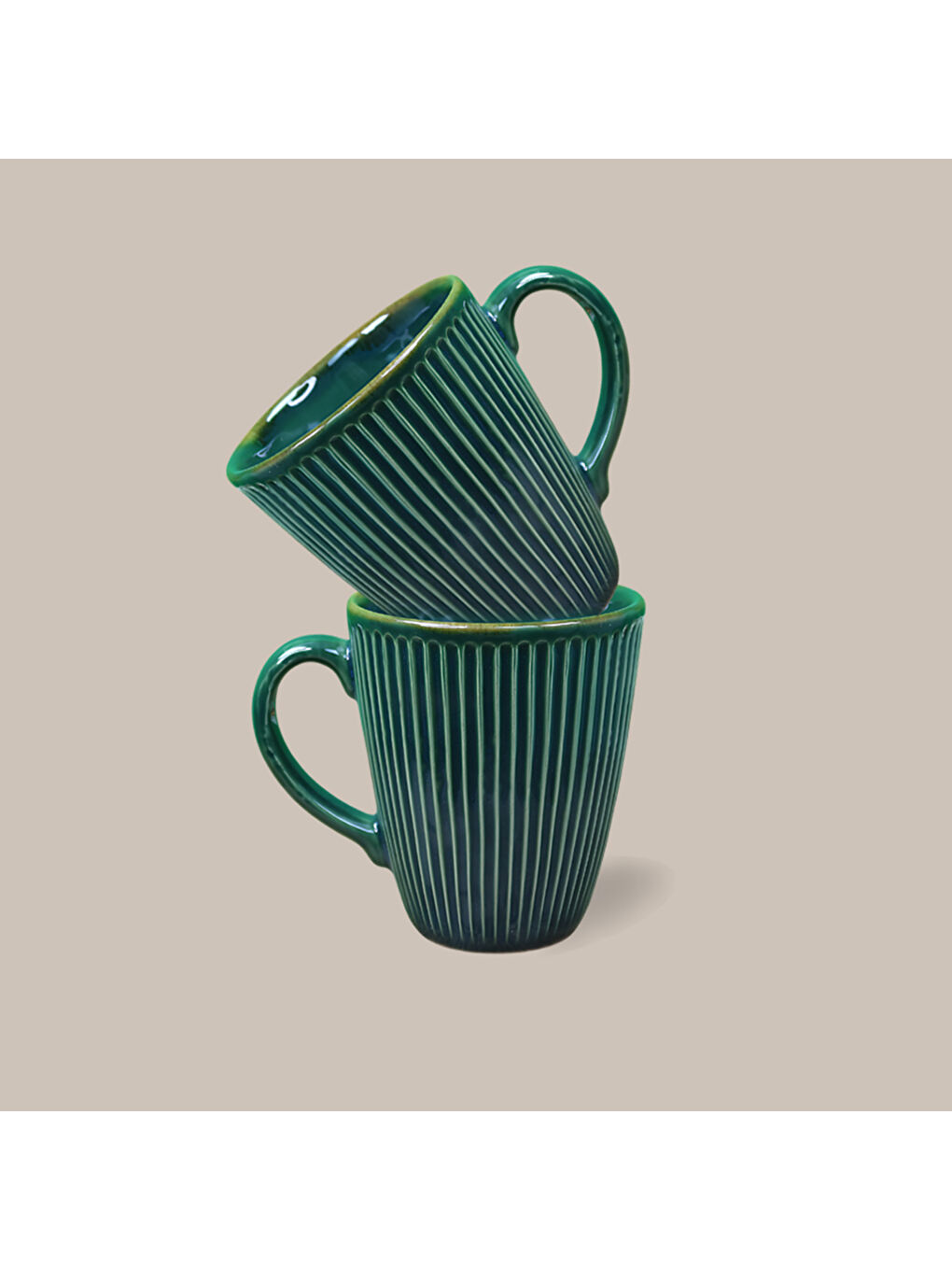 Yeşil 2'li Çizgili Seramik Kupa-1