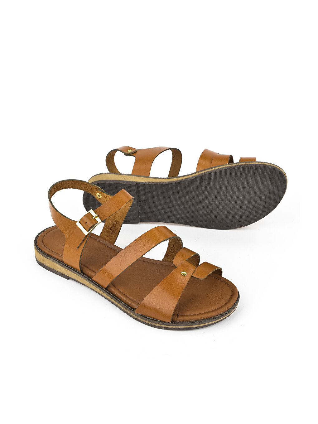 Kahverengi Kadın Hakiki Deri Sandalet 1511010Z4012 Taba-3