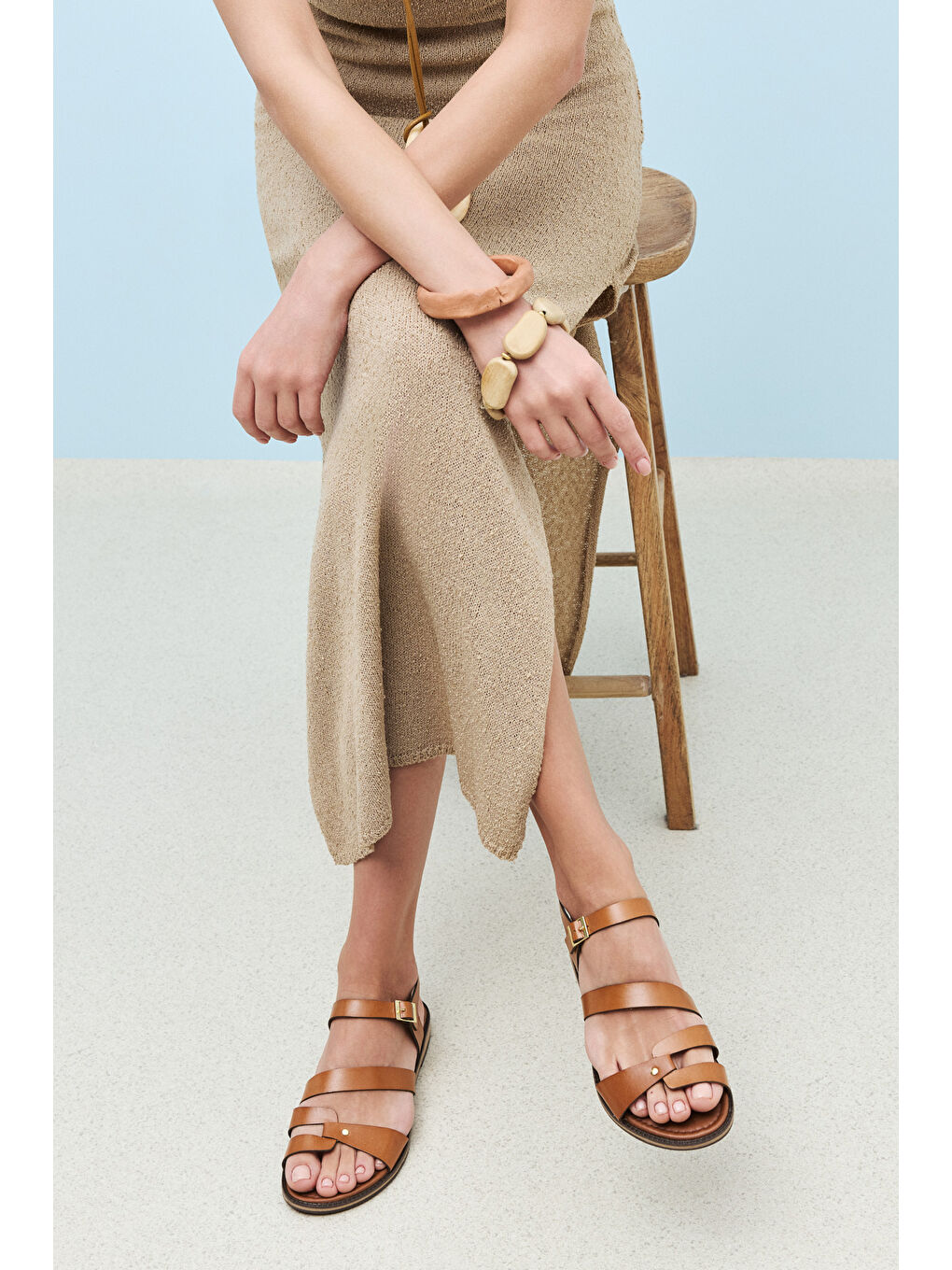 Kahverengi Kadın Hakiki Deri Sandalet 1511010Z4012 Taba-5