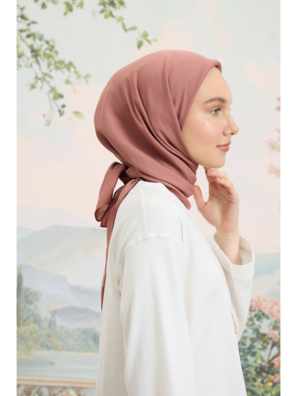 Pembe Floş Viskon Düz Eşarp Gül Kurusu-4