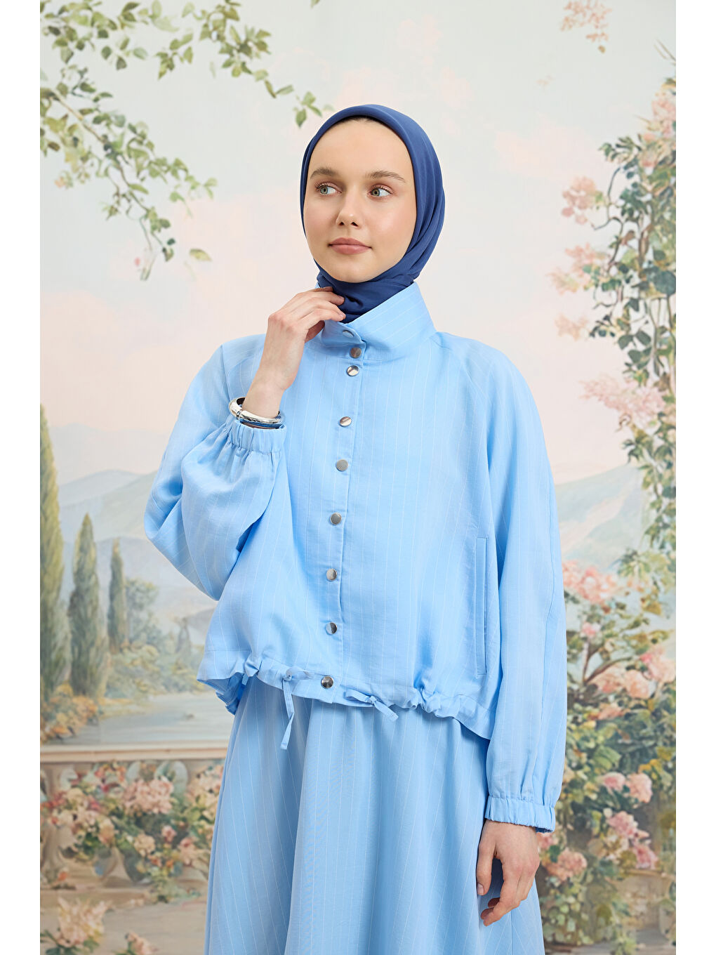 Mavi Floş Viskon Düz Eşarp İndigo-2