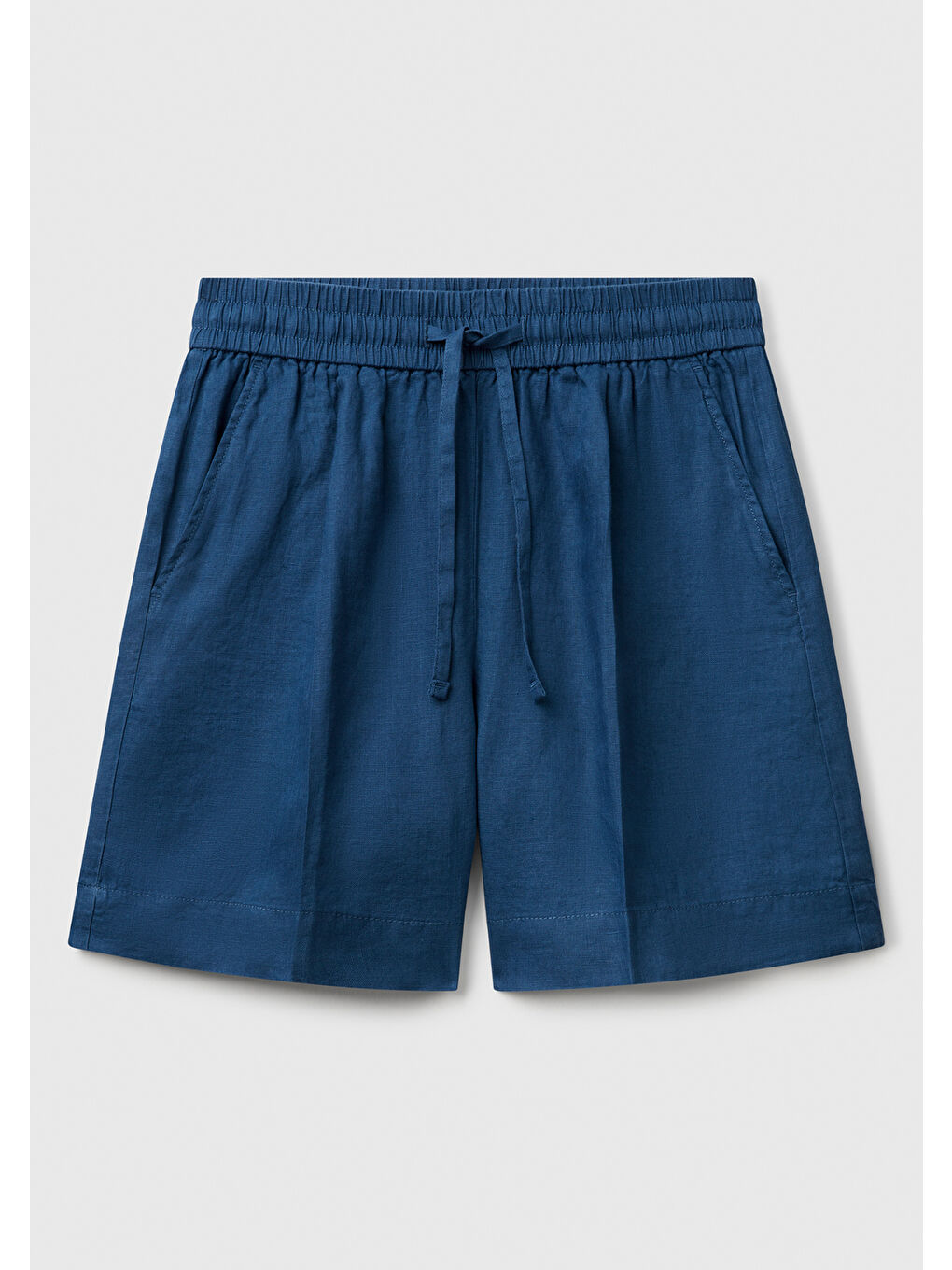 Mavi Kadın Denim %100 Keten Büzgü İpli Cepli Bermuda Şort-1