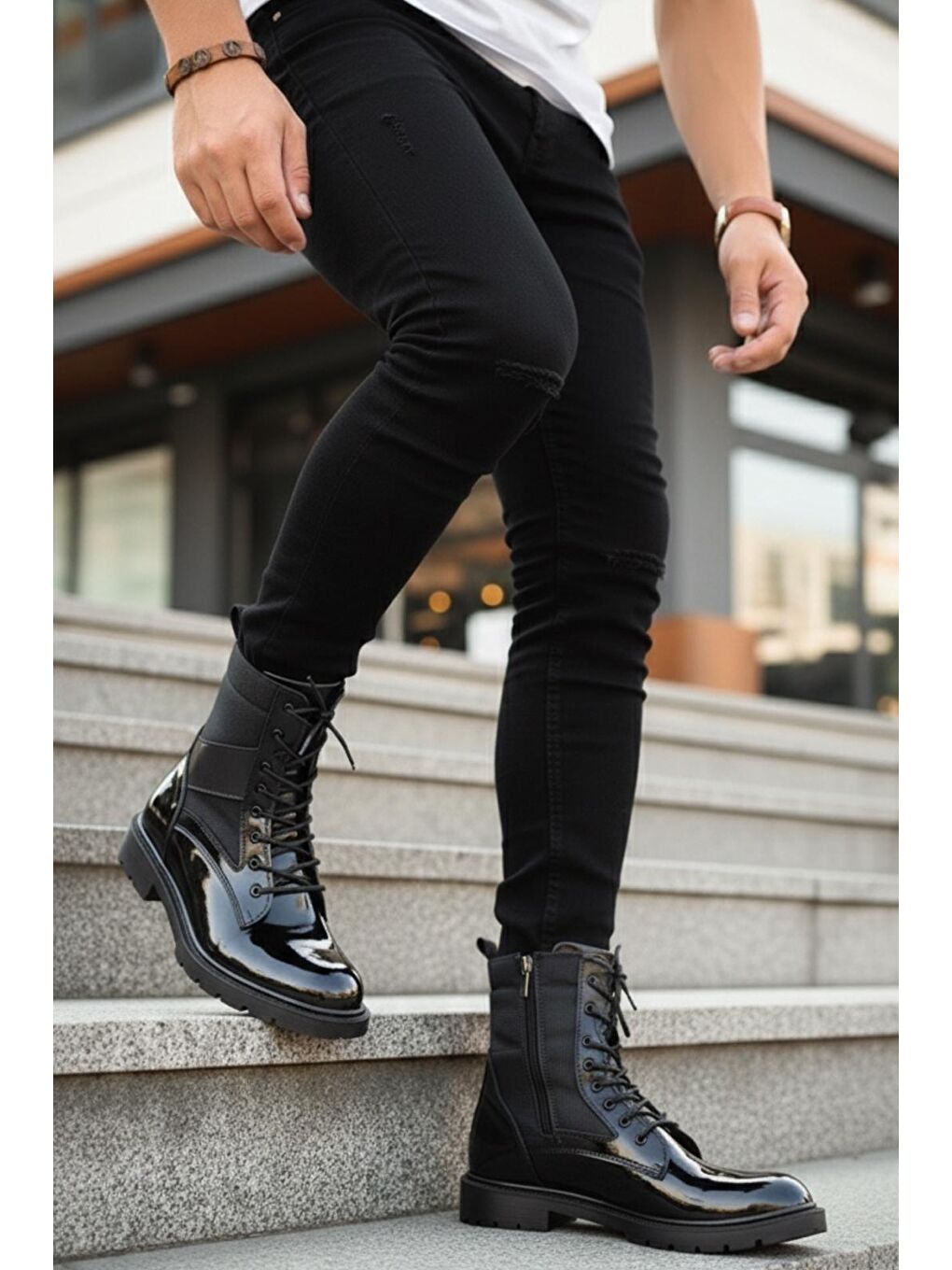 Siyah Gabinnos Fermuarlı Erkek Askeri Postal Bot-1