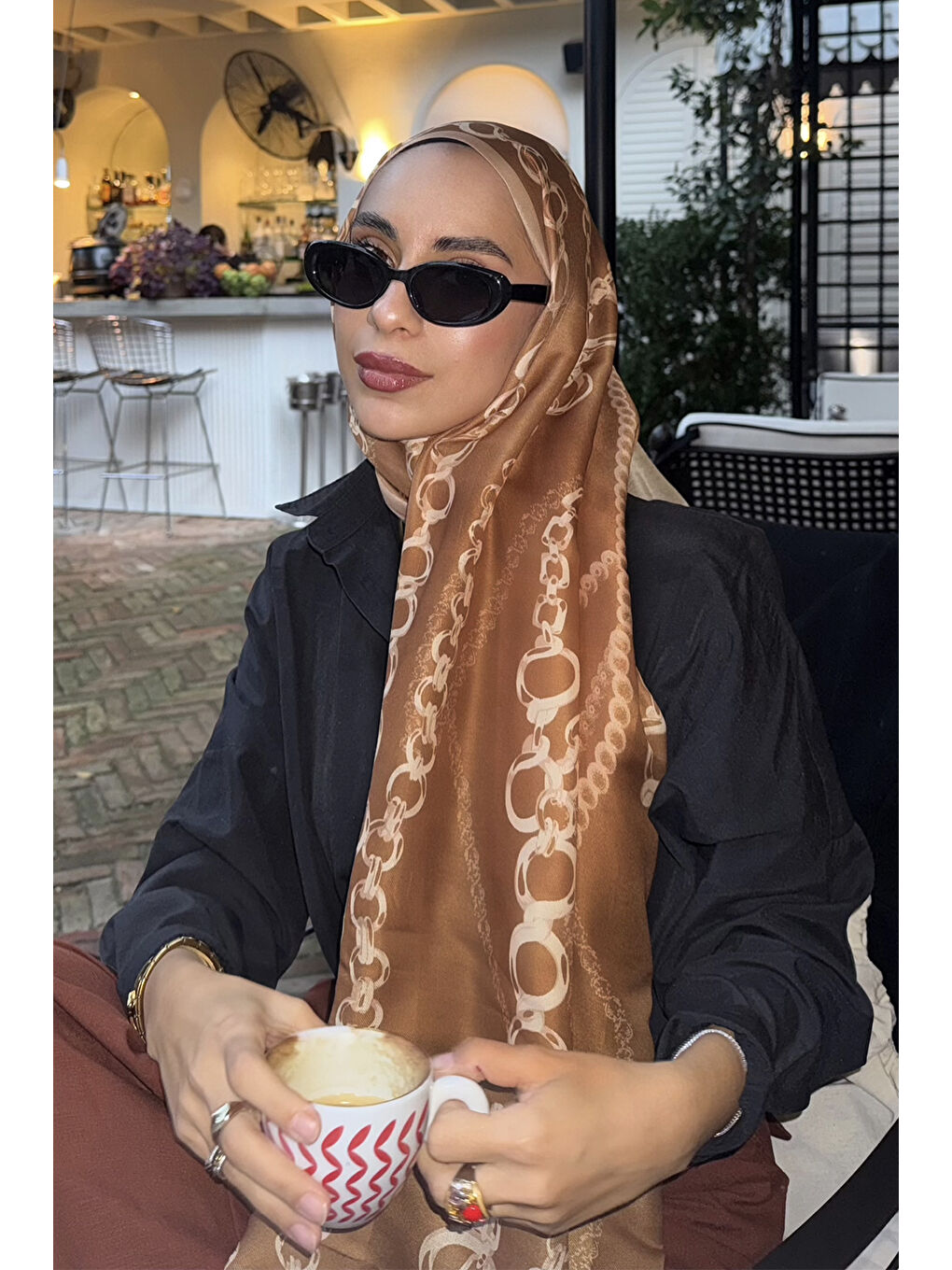 Bej Pamuk Twill Şal Loop Line Camel-6