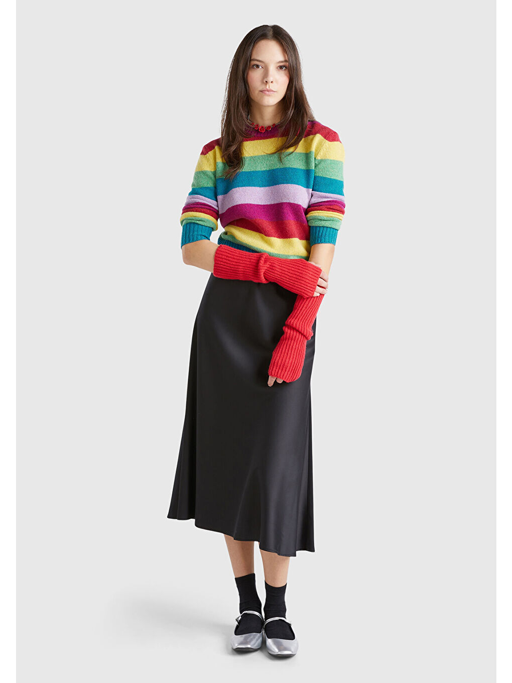 United Colors Of Benetton Kadın Çok Renkli %100 Yün Çizgili Shetland Kazak