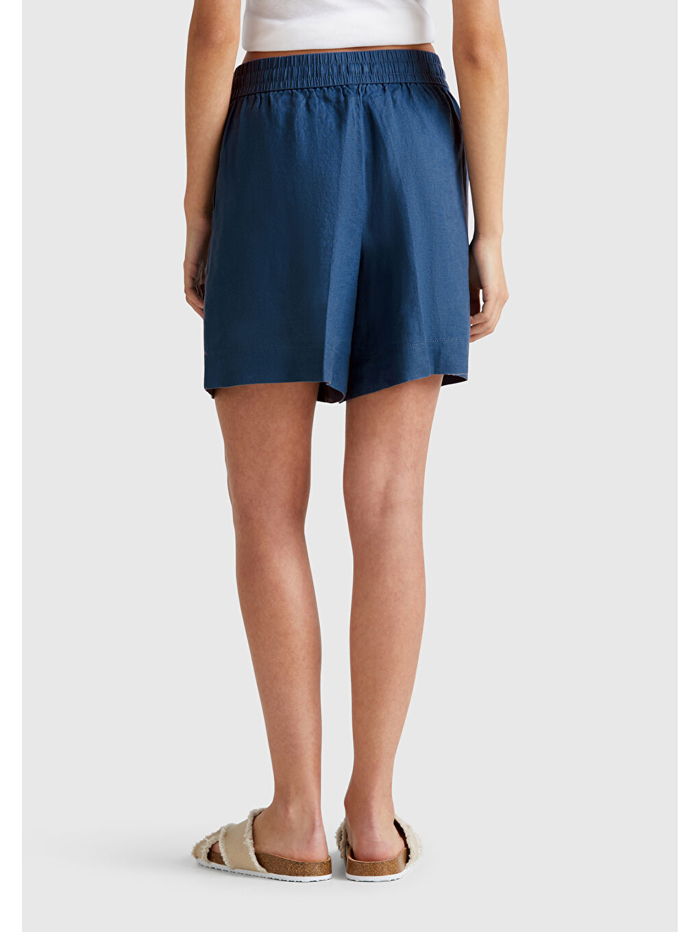 Mavi Kadın Denim %100 Keten Büzgü İpli Cepli Bermuda Şort-2