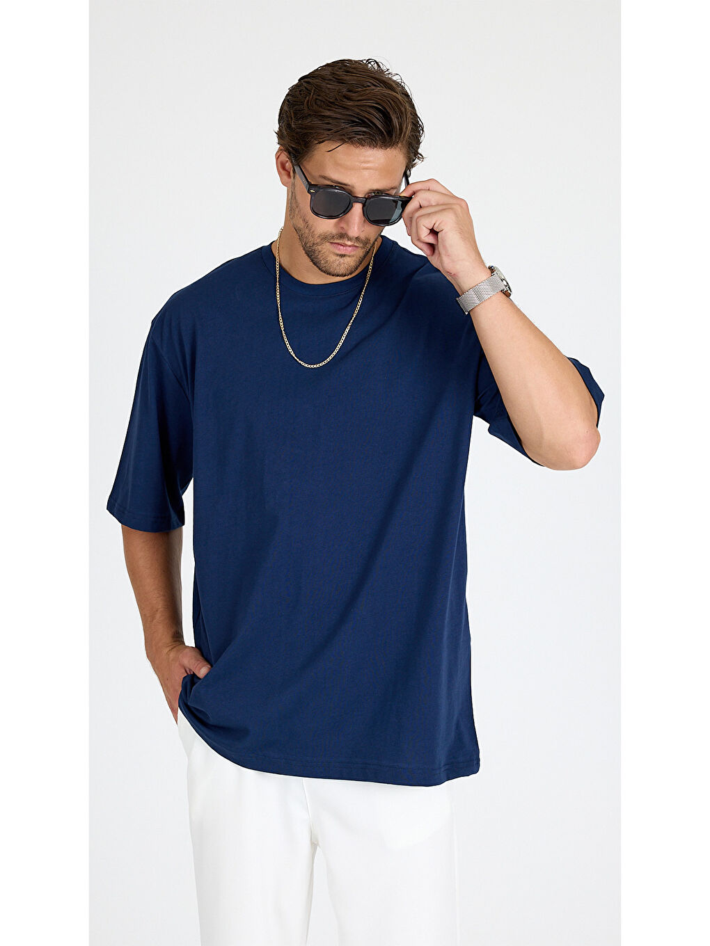 Erkek Timeless Oversize Lacivert T-Shirt-2