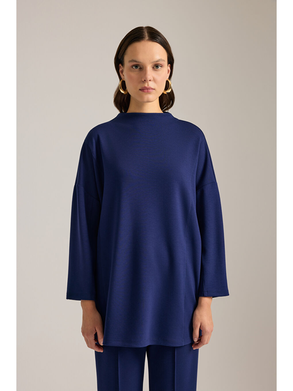 Lacivert Dik Yaka Viscon Sweatshirt