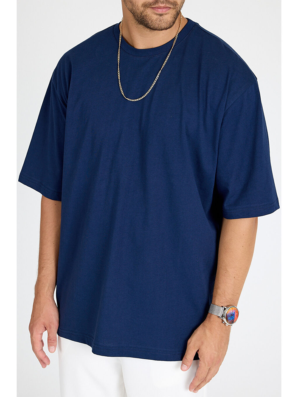 Erkek Timeless Oversize Lacivert T-Shirt-3