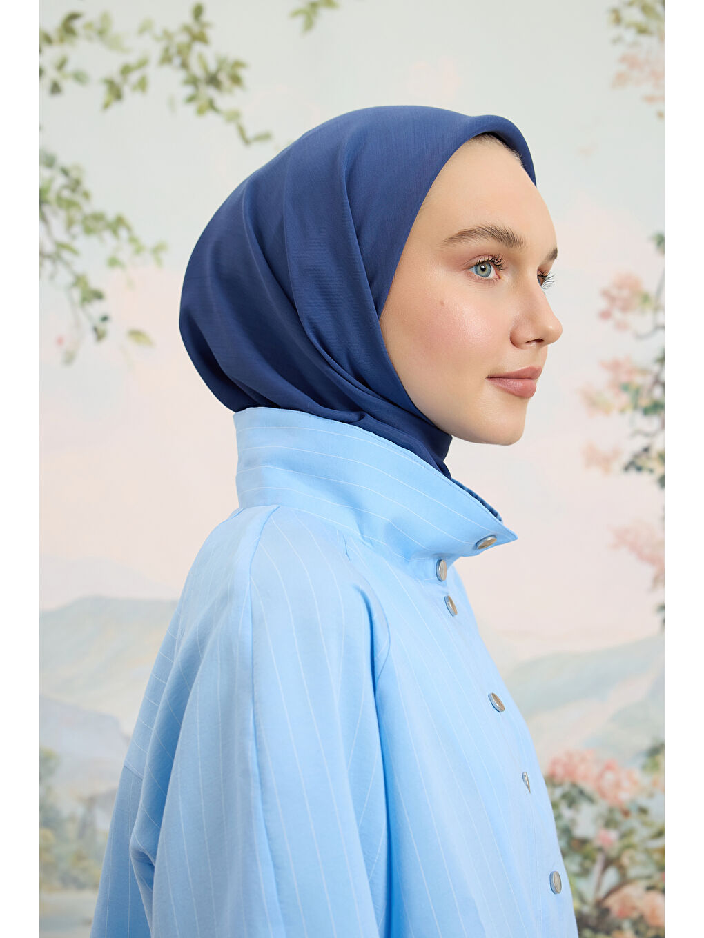 Mavi Floş Viskon Düz Eşarp İndigo-3