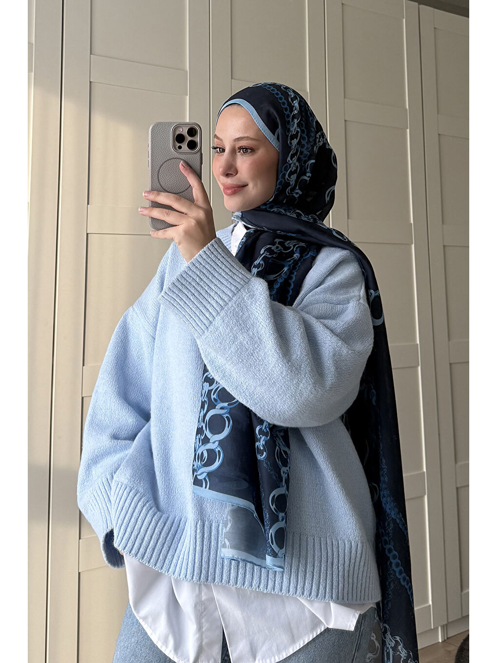 Pamuk Twill Şal Loop Line İndigo-6