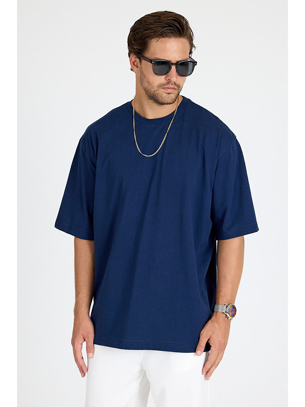 Erkek Timeless Oversize Lacivert T-Shirt-4