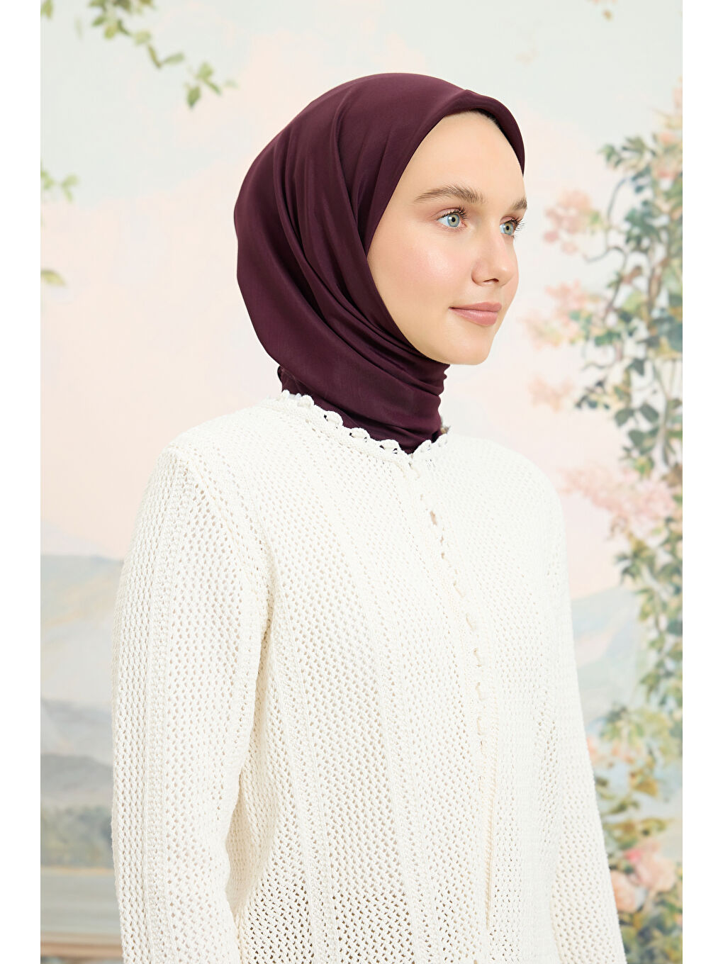 Floş Viskon Düz Eşarp Mürdüm-1