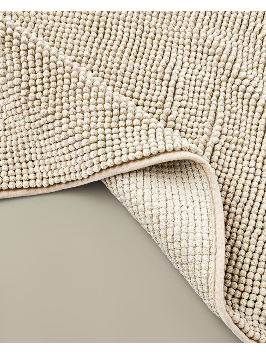 Macaroni Kaydırmaz Taban Banyo Paspası Seti 60x90 + 40x60 cm Bej-1