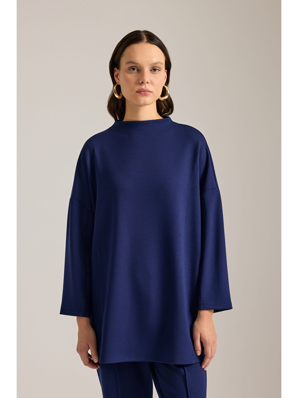 Lacivert Dik Yaka Viscon Sweatshirt-1