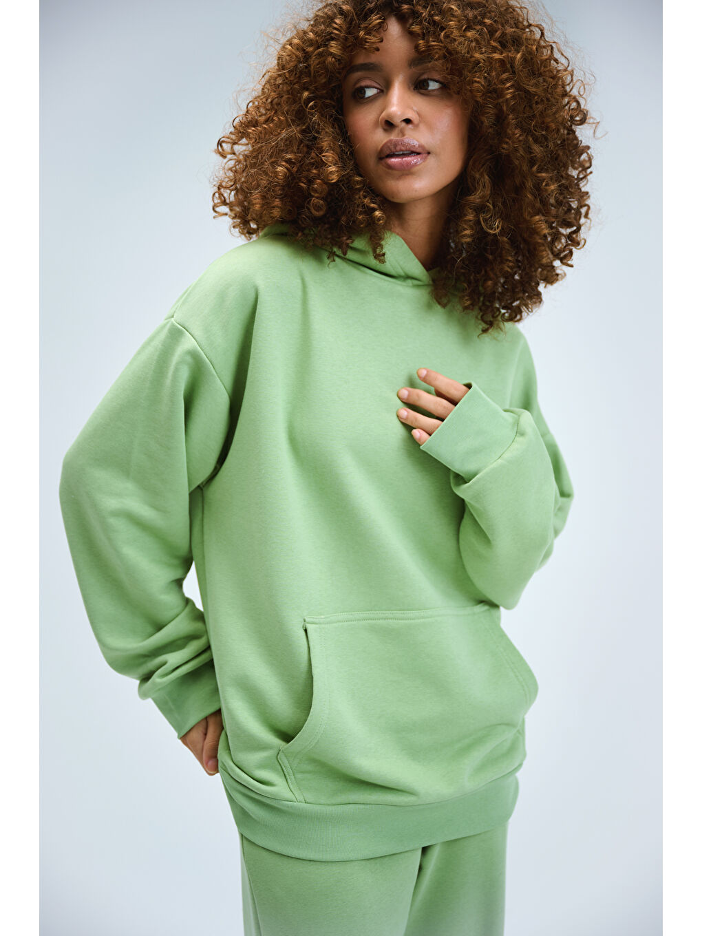 Kadın Timeless Oversize Fıstık Yeşili Hoodie Sweatshirt