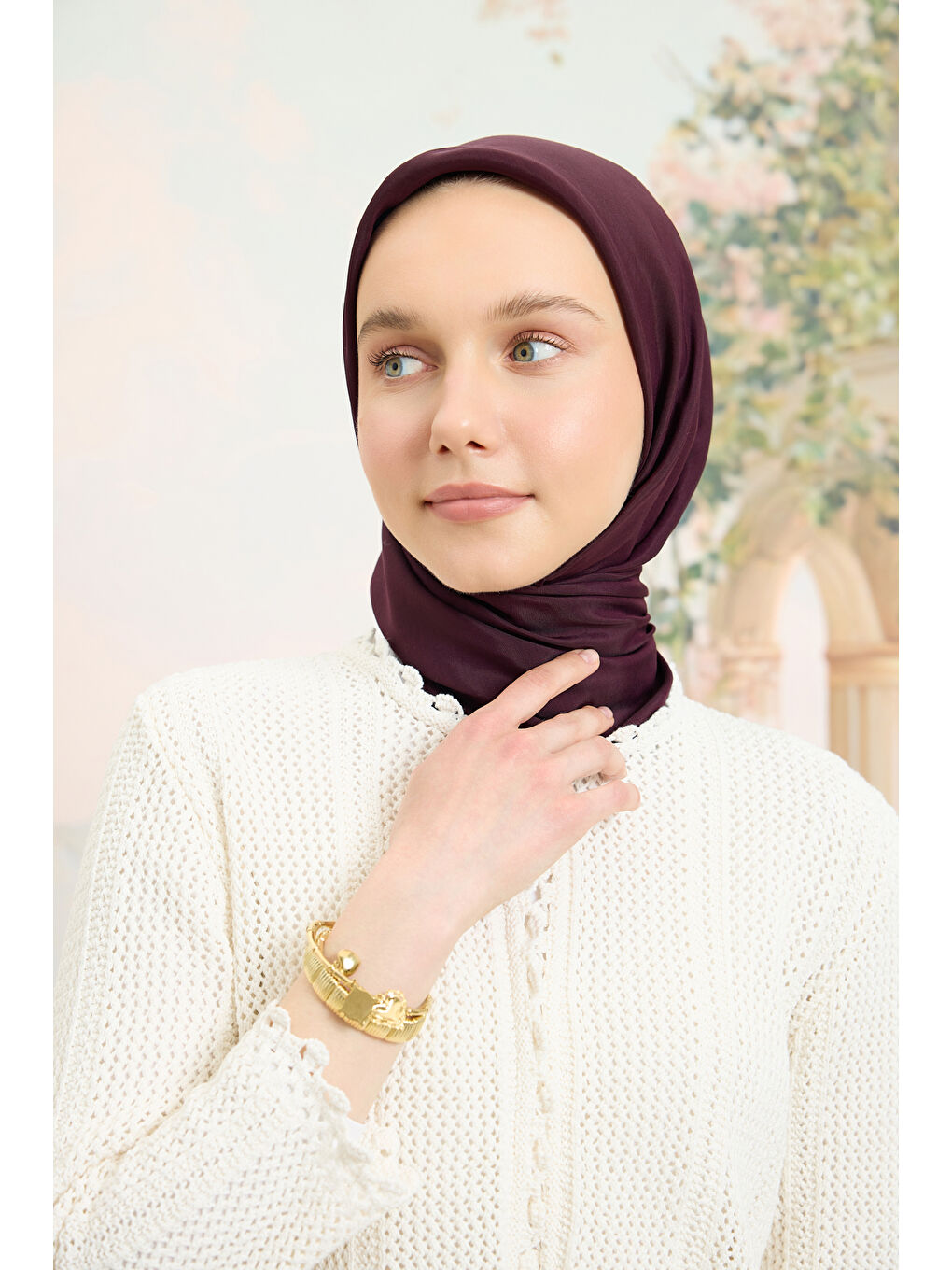 Floş Viskon Düz Eşarp Mürdüm-3