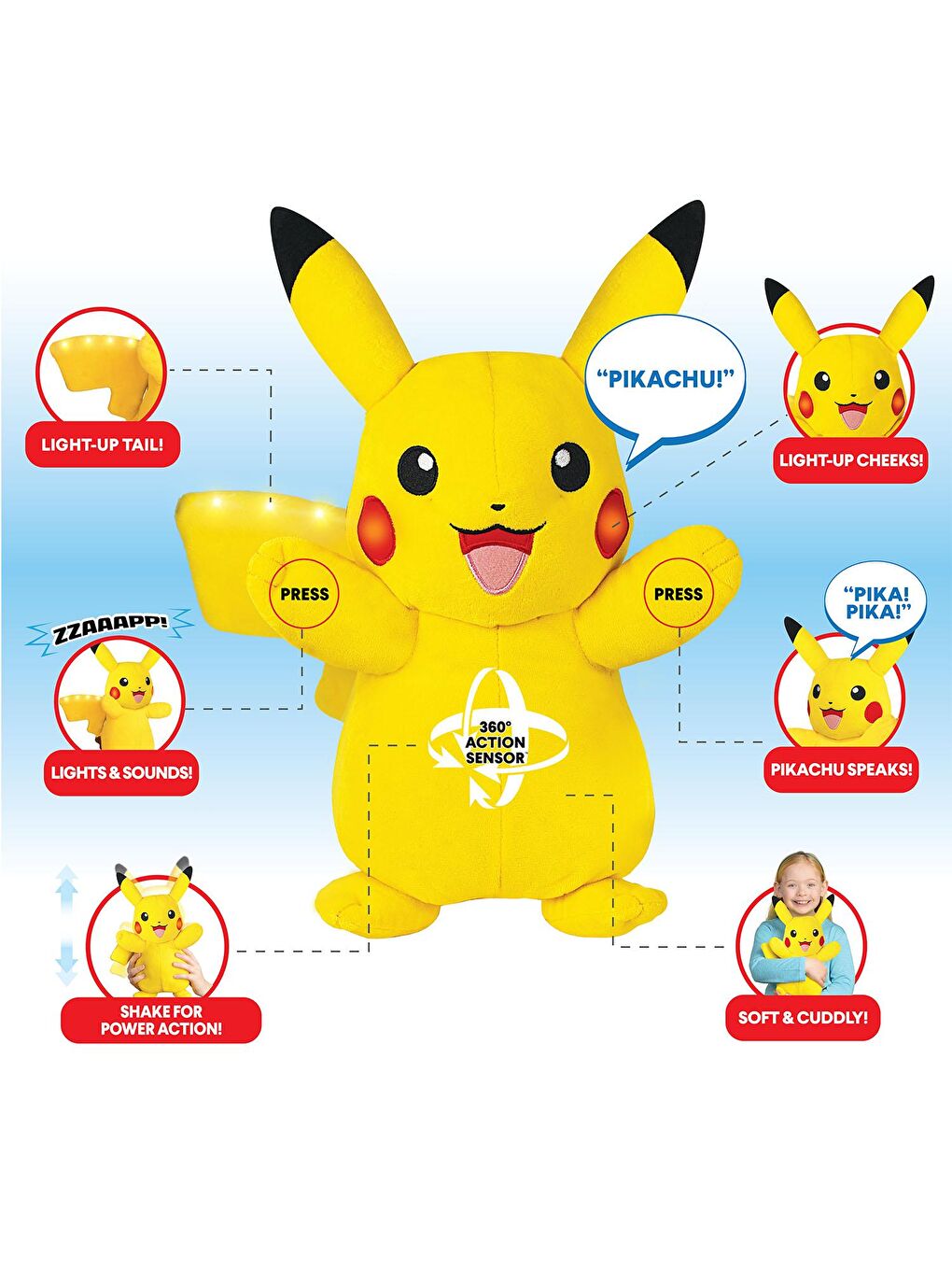 Pokemon Renksiz Pikachu Sesli ve Işıklı Pelüş Figür - 2